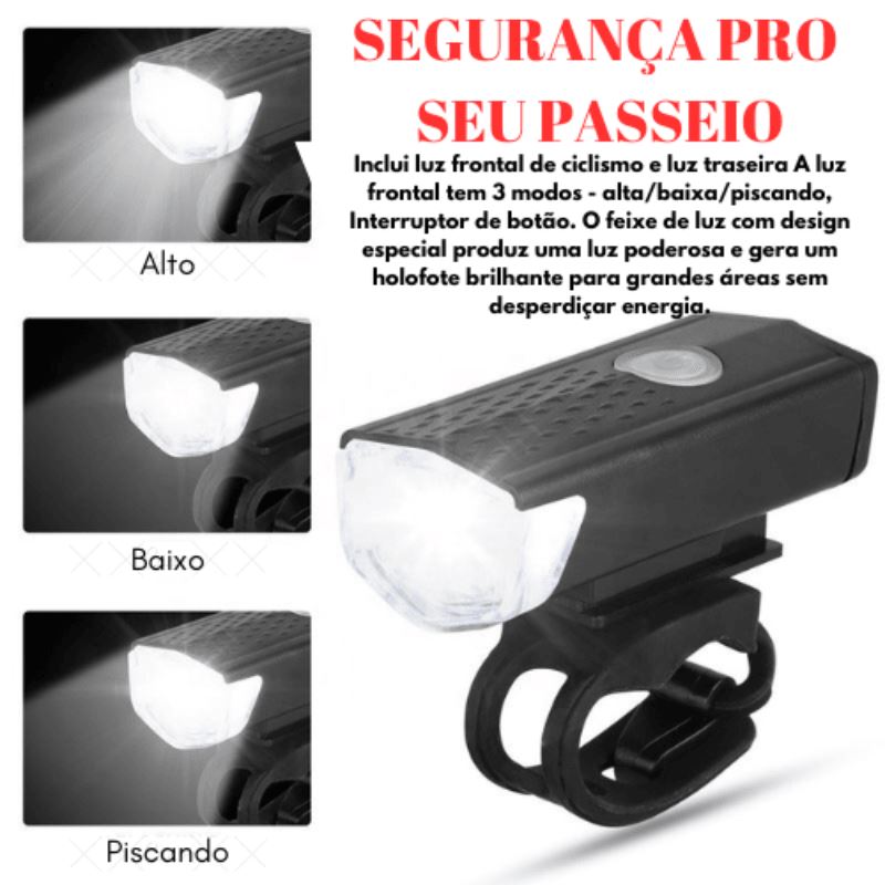 COMPRE E GANHE FAROL TRASEIRO Kit Farol Profissional Led Dianteiro + Lanterna Traseira de BRINDE Para Bike Recarregável USB - Viverdadiz