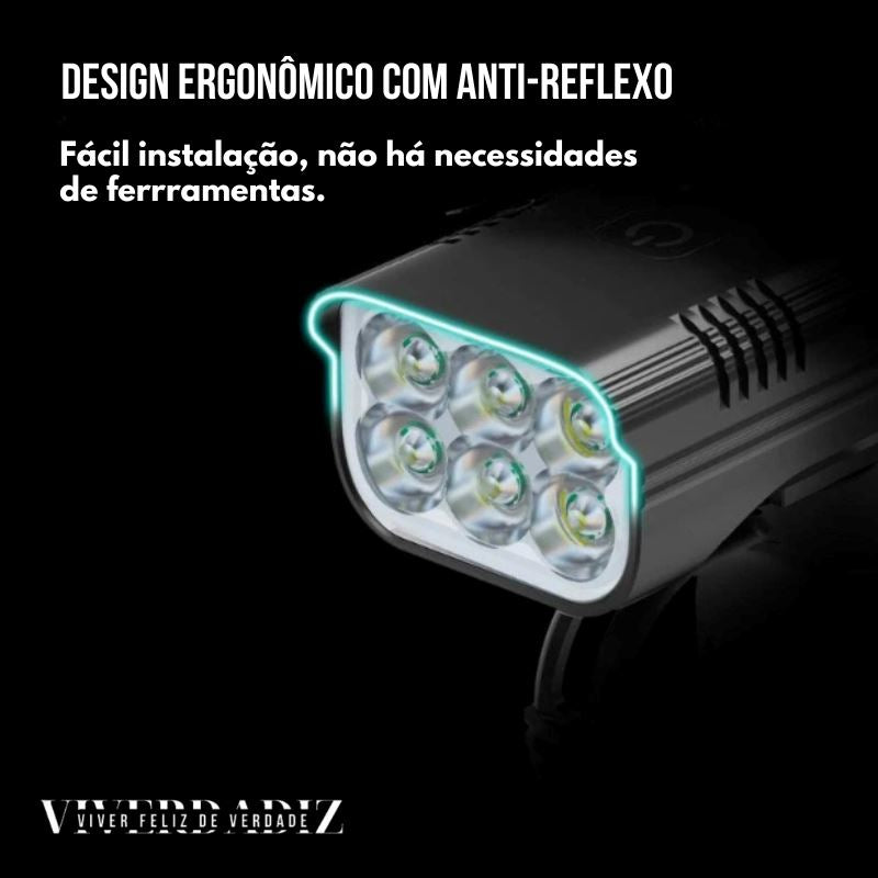 Farol de Bike Profissional Recarregável USB, 6-8 LEDS Luzes Dianteiras e Traseiras Viverdadiz 