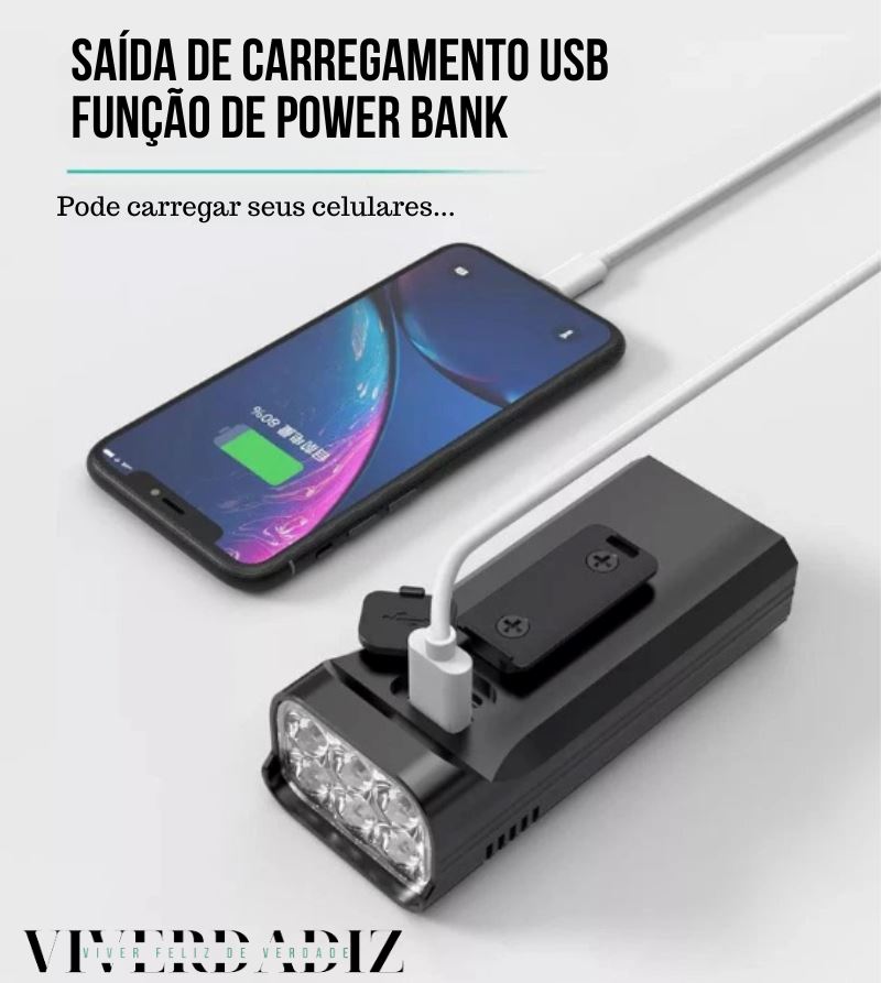 Farol de Bike Profissional Recarregável USB, 6-8 LEDS Luzes Dianteiras e Traseiras Viverdadiz 